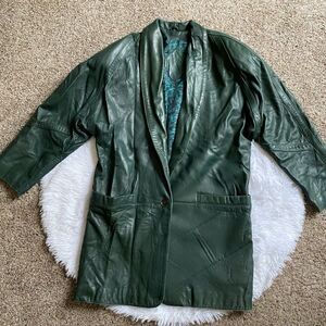 Jacqueline Ferrar Vintage Green Genuine Leather Jacket Womens Size XS Lined 80’s